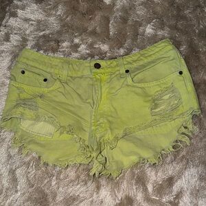 Carmar Lime Green Distressed Jean Shorts